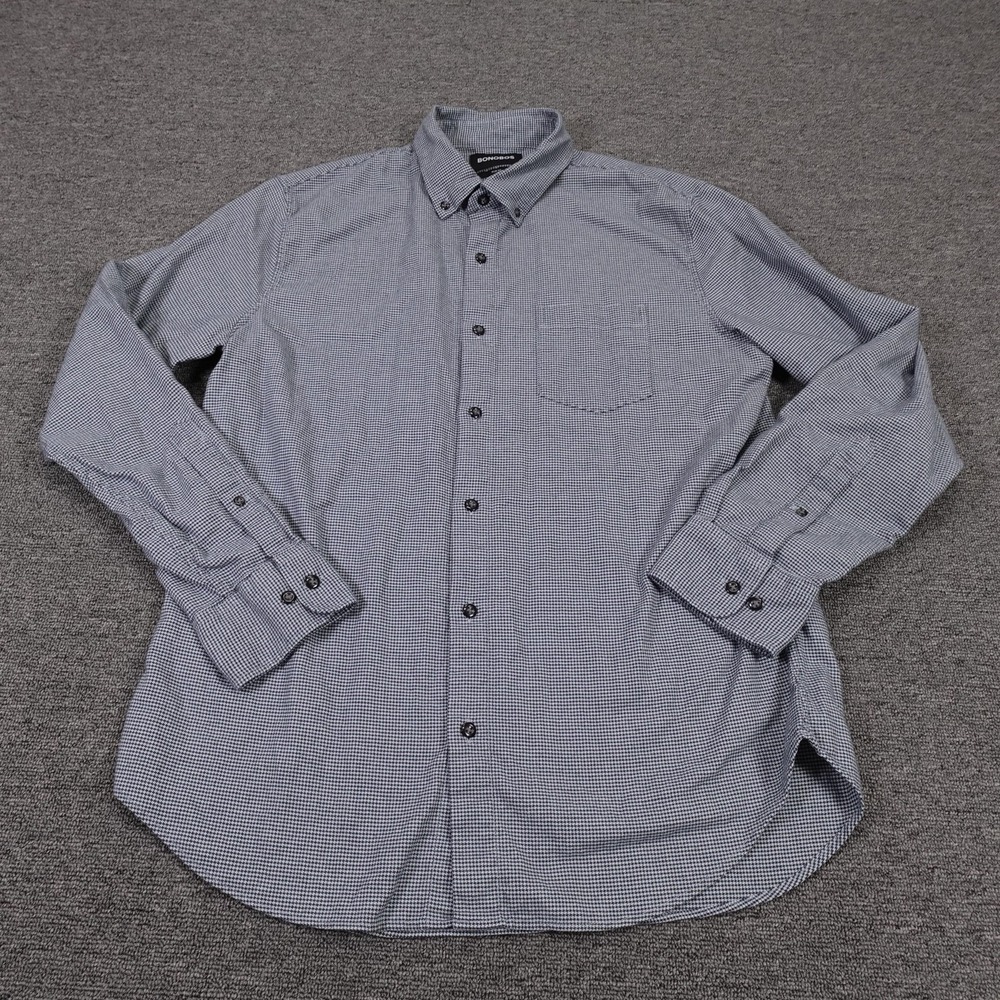 Bonobos Shirt Mens Large Blue Check Long Sleeve Button Up Slim Fit Stretch